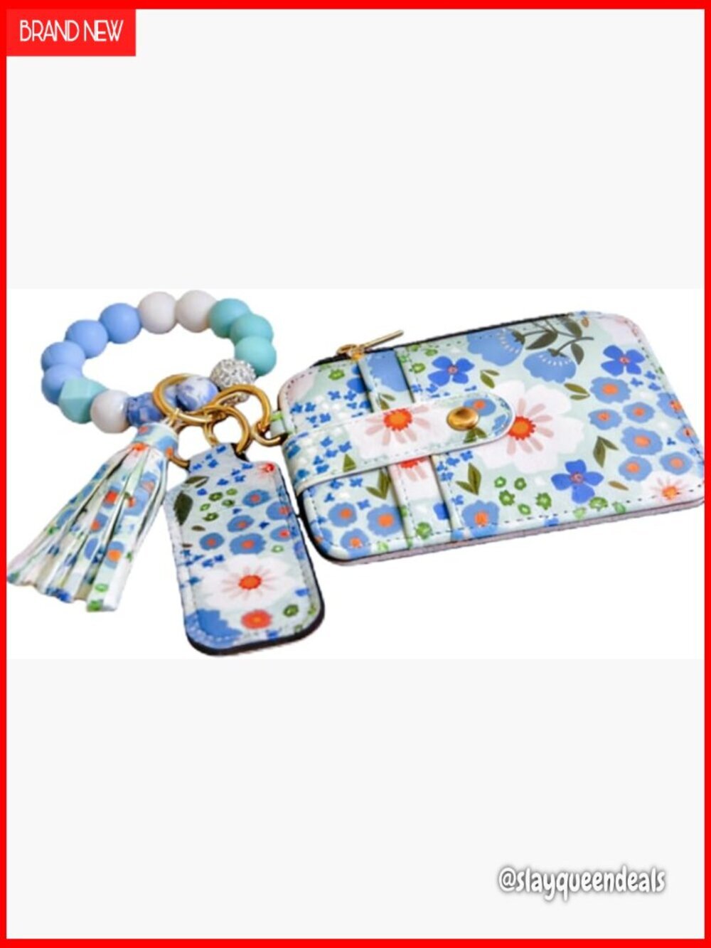 Wristlet Wallet with Card Slots, ID Window, and Beaded Tassel Keychain